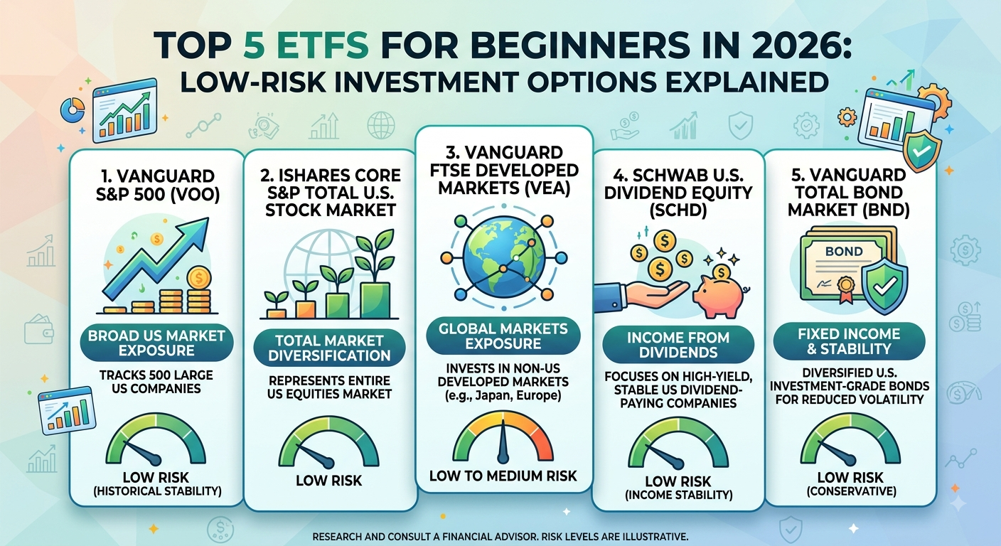 Top 5 ETFs for Beginners in 2026: Low-Risk Investment Options Explained